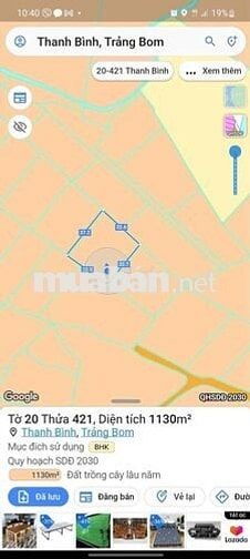đất vườn tại thanh bình trảng bom