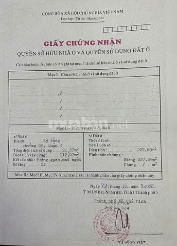 Bán nhà đất trung tâm Quận 3, 441m² thổ cư, hẻm 10m, xây cao tầng