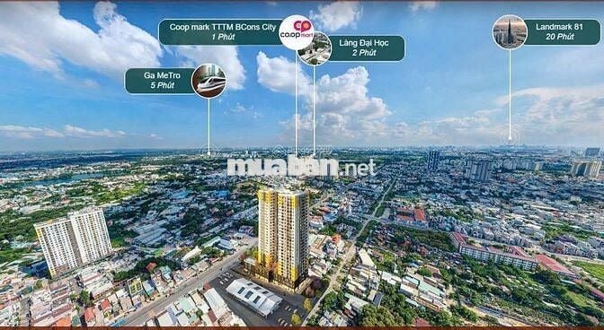 PKD CĐT Bcons Asahi Căn hộ 2PN-2WC= 2.479 tỷ 58m2, View Hồ Châu Thới