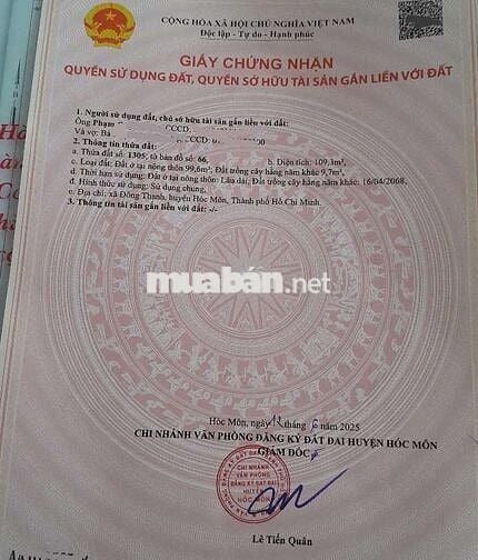 Đất hẻm ôtô 5,45 x 27 xã Đông Thạnh - Giáp Quận 12