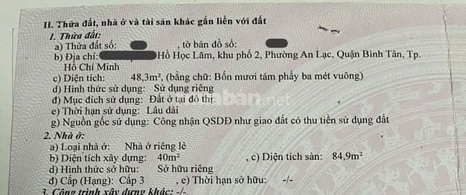 NHÀ SỔ RIÊNG - 4X12M - HỒ HỌC LÃM - HẺM 4M - 3 TỶ 8 TL