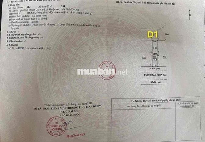 cần bán lô đất kdc vietsing dt 111.6m2 full thổ cư