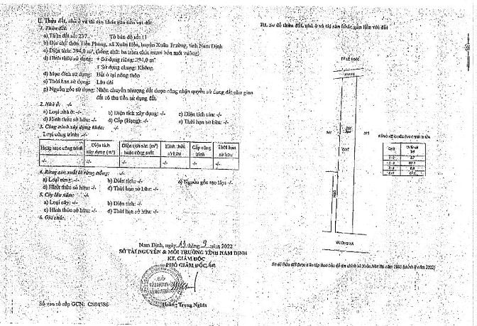 TBĐG thửa đất 237, tờ BĐ 11, tại Tiền Phong, xã Xuân Trường, Ninh Bình