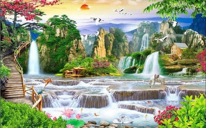 Tranh gạch 3d phong cảnh đồng quê - SKMN5