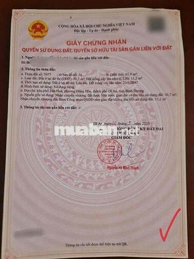 Lô ĐẤT SỔ HỒNG RIÊNG DT 65,9m2 sát ktx B ĐHQG phường Đông Hoà TPHCM