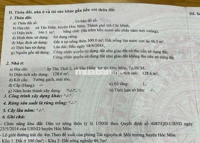 Bán nhà Vườn 10 x 39 hẻm xe hơi - Gần chợ Hóc Môn