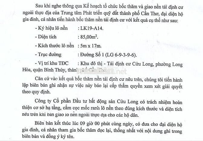 Bán nền TĐC đường số 1, KĐT Cửu Long