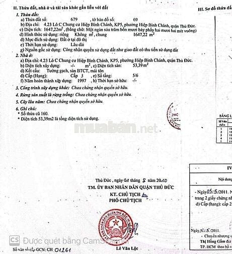 Chính Chủ Bán Căn Hộ lầu 4- CC Hiệp Bình Chánh - Thủ Đức