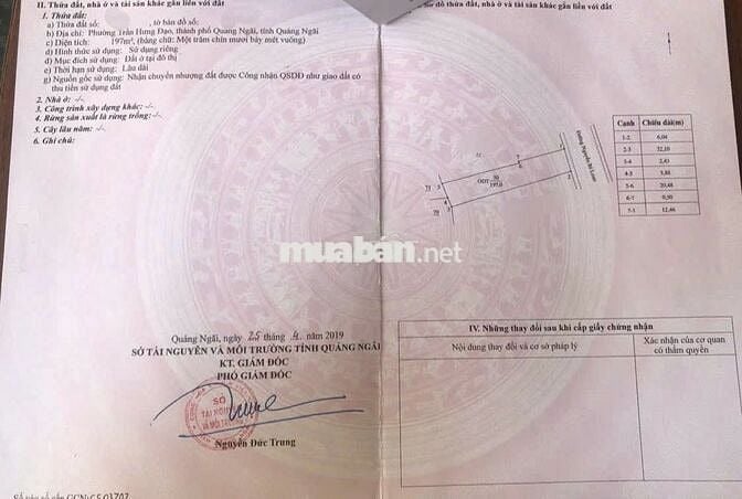 Bán đất mặt tiền Nguyễn Bá Loan Quảng Ngãi 197m2 nở hậu giá 6 tỷ