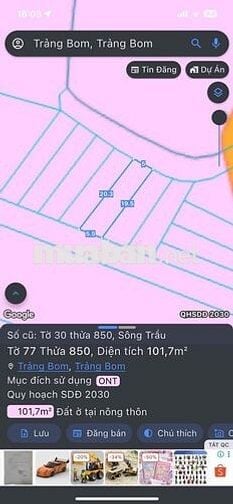 BÁN ĐẤT SÔNG TRẦU ẤP 3 THÔNG RA KCN BÀU XÉO TRẢNG BOM