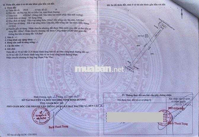 Lô đất 2 mặt tiền (620,8m2) tại xã Phú An, Bến Cát giá chỉ 1.873 tỷ