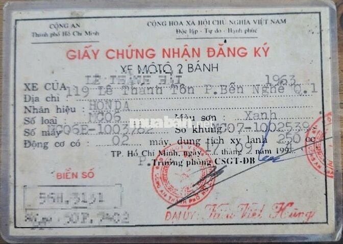 Honda LA 250, HQCN, biển HCM, số đôi đẹp 8 nút