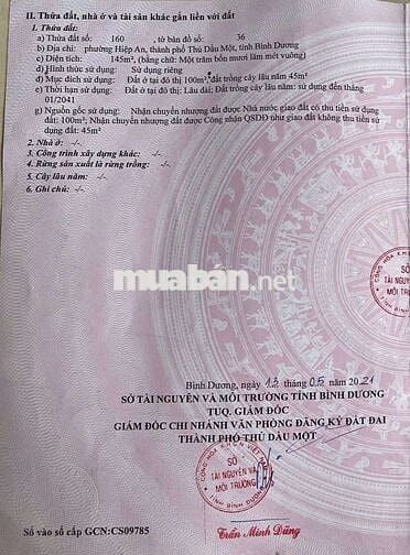 Đất Hiệp An Thủ Dầu Một Bình Dương. 5x29 , 1ty900tr