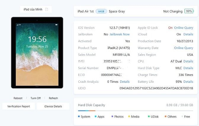Ipad Air 64GB Wifi + có gắn sim 4G, pin 95%