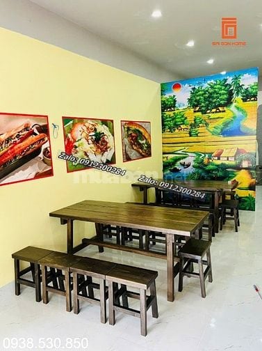 Bàn Ghế Gỗ Thông 1M2 x 70 x 75 + 4 Đôn (Hàng Mới- Giá Xưởng)
