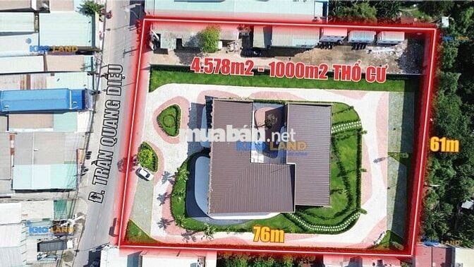 4578m2 có 1000m2 thổ cư đất mặt tiền ngang 61m.Đang cho thuê 80tr/than