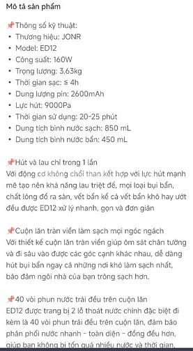 Thanh lý máy vừa hút bụi vừa lau nhà Jonr Ed12