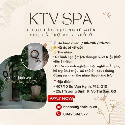 QSPA TUYỂN KTV SPA – CÓ KINH NGHIỆM VÀ KHÔNG YÊU CẦU KINH NGHIỆM