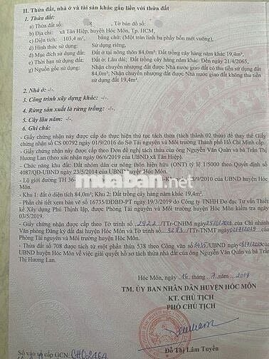 Bán đất103m² giá 1tỷ6 đường Đỗ Văn Dậy gần Chợ Hóc Môn Ngã Tư Tân Hiệp