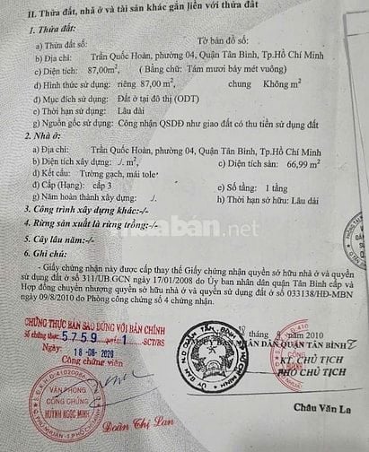 Bán nhà mặt tiền Trần Quốc Hoàn, Q.Tân Bình, có hợp đồng thuê 100tr/th