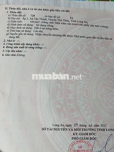 THỦ THỪA - QLN2 Đất Thổ Cư 166,6m2