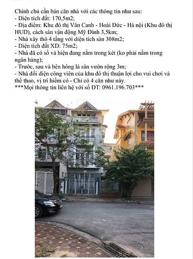 Bán nhà 32LK34 khu đô thị Vân Canh do HUD - BXD đầu tư và xây dựng