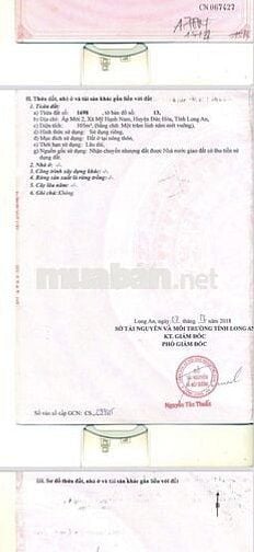 CẦN TIỀN TRẢ NGÂN, BÁN LỖ MIẾNG ĐẤT 5X21, 1,3TỶ TL. MỸ HẠNH - ĐỨC HÒAA