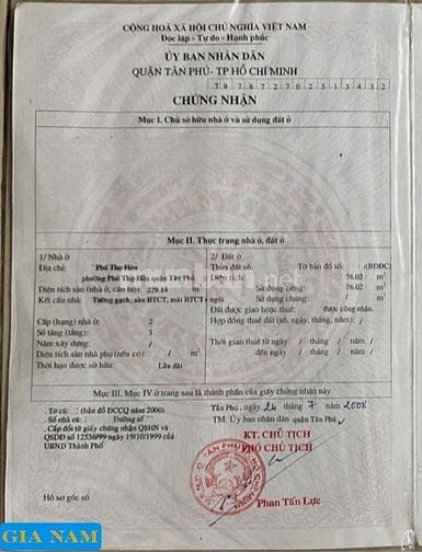 BÁN NHÀ MẶT TIỀN : 337 PHÚ THỌ HÒA - P. PHÚ THỌ HÒA - Q. TÂN PHÚ - HCM