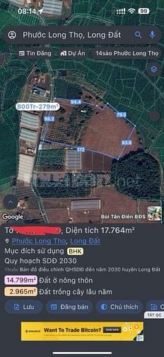 Bán đất tại Phước Long Thọ, 38 tỷ, 17764 m2, mặt tiền 93m, pháp lý đầy