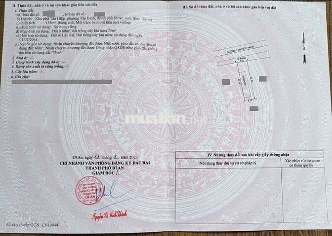 Đất mặt tiền đường Tân Hiệp, Phường Tân Bình, TP Dĩ An.