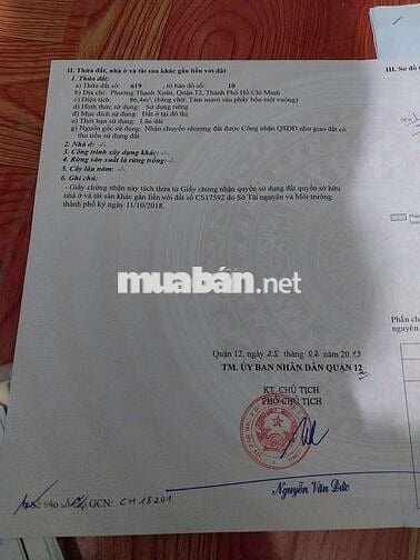 Bán đất 1/Bùi công trừng Thạnh xuân q12, 86,4m2 full thổ giá 3 tỷ 7