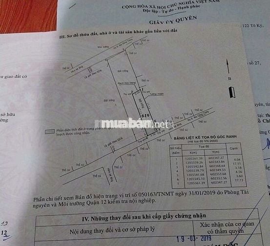 Bán đất 1/Bùi công trừng Thạnh xuân q12, 86,4m2 full thổ giá 3 tỷ 7