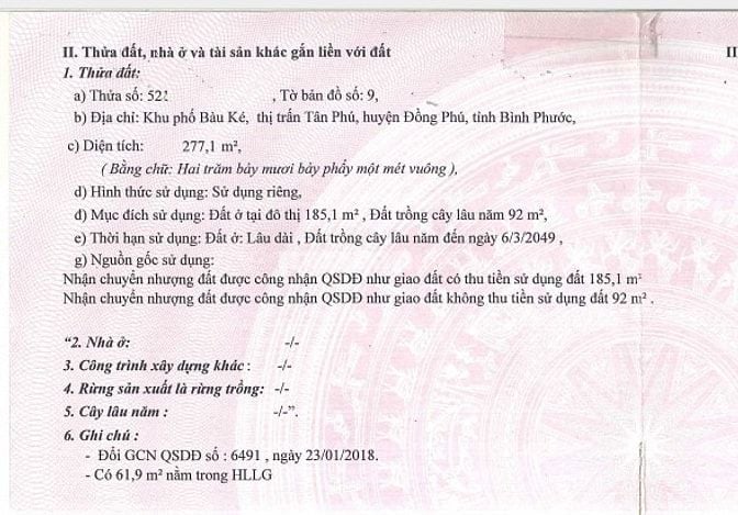 BÁN ĐẤU GIÁ TS MSB L2 - HUYỆN ĐỒNG PHÚ, BÌNH PHƯỚC (NAY LÀ ĐỒNG NAI)