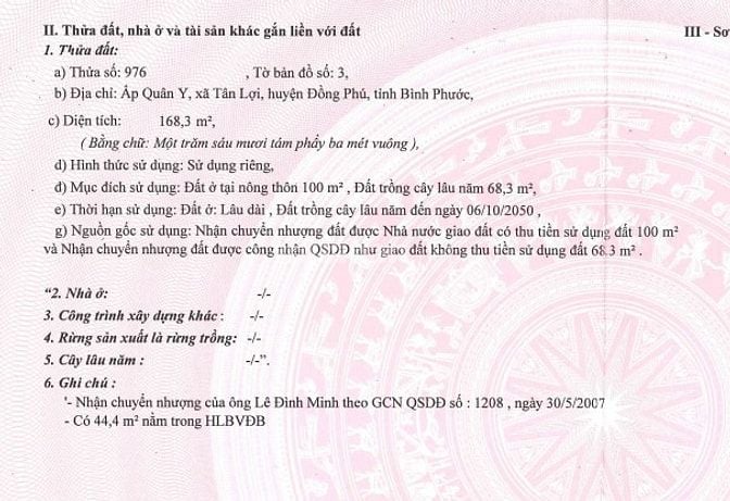 BÁN ĐẤU GIÁ TS MSB L2 - HUYỆN ĐỒNG PHÚ, BÌNH PHƯỚC (NAY LÀ ĐỒNG NAI)