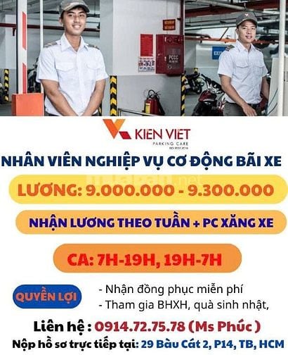 CÔNG TY KIẾN VIỆT ĐANG TUYỂN NHÂN VIÊN CƠ ĐỘNG VẬN HÀNH BÃI XE