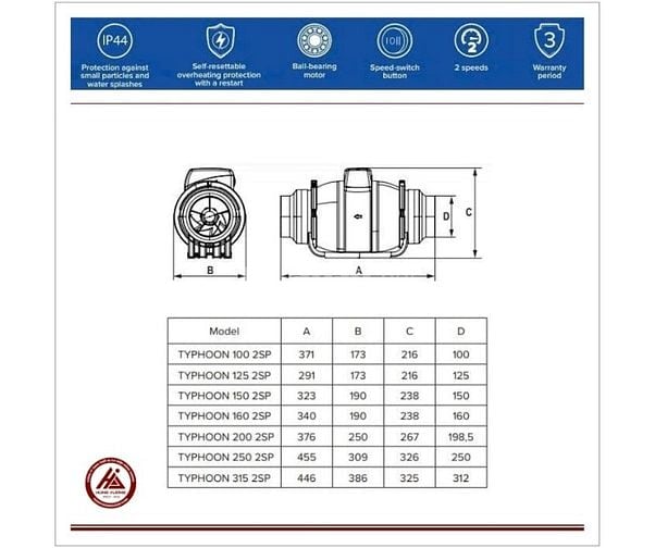 Quạt thông gió nối ống Era Pro TYPHOON 100 2SP – Hút/Đẩy mạnh, CO-CQ đ