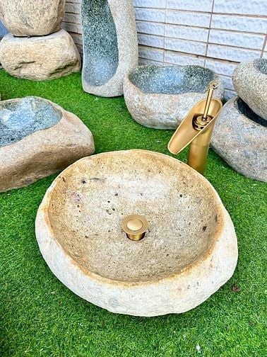 Bồn rửa mặt, rửa tay Lavabo đá tự nhiên màu vàng HD-LBD01