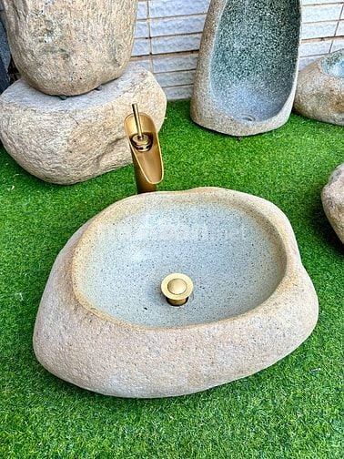Bồn rửa mặt, rửa tay Lavabo đá tự nhiên màu vàng HD-LBD01