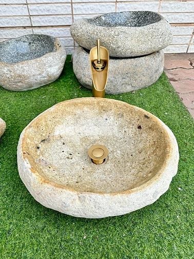 Bồn rửa mặt, rửa tay Lavabo đá tự nhiên màu vàng HD-LBD01