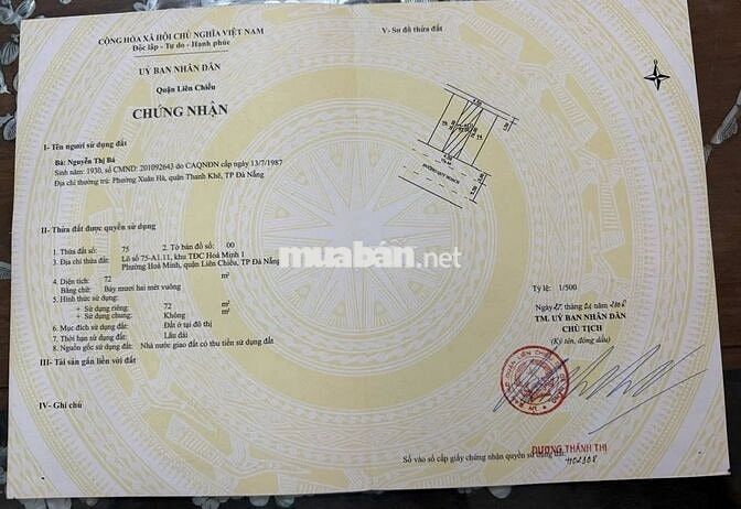 🏩 Bán đất biển mt đường Lê Thiệt, 72m2, 5.29 tỷ tl