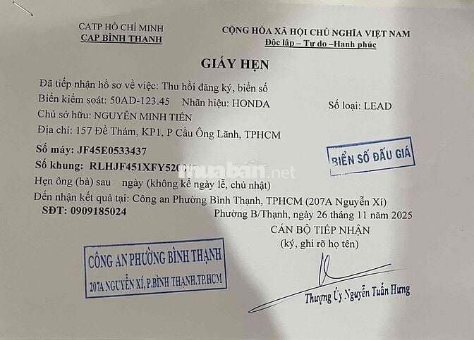 Lead Trắng Vàng xe trùm mền bsđg vip 50AD12345