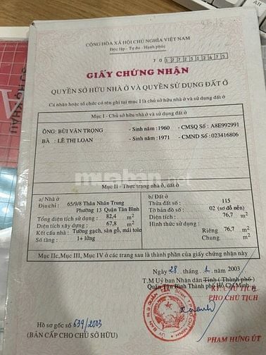 Chính chủ bán nhà 65/7/8 Trần Văn Dư, P.13, Q.Tân Bình, gần nhà ga T3