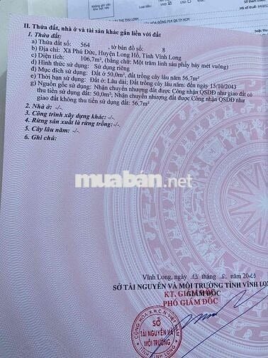 Đất nền Vĩnh Long 106m2- 350 triệu