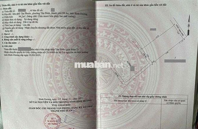 Đất 94m2 KDC Lê Phong Tân Bình , phường Tân Bình, Tp Dĩ An