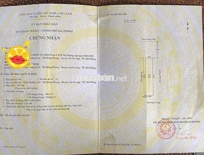 Nhà 1 tầng 80m2 mặt tiển Đường 208 Hoàng Lâu, Hồng Phong 3,73 tỷ đồng