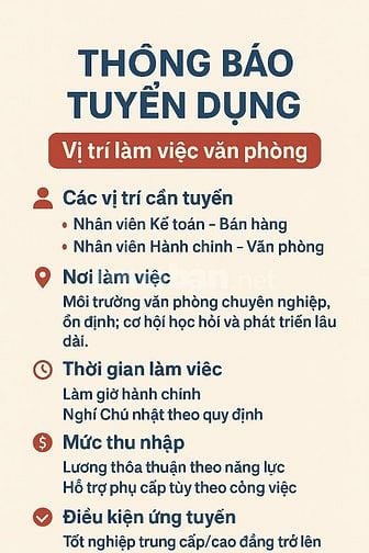 Tuyển 3 nhân viên kế toán bán hàng, HCNS kế toán làm việc lâu dài.