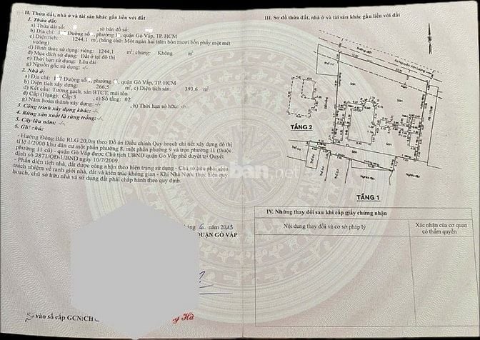 Bán Gấp Biệt Thự sân vườn:Thống Nhất, P11,Gò Vấp_DT đất: 1.244m2