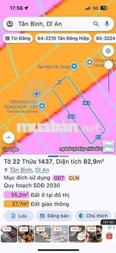 LÔ ĐẤT SỔ HỒNG RIÊNG DT 82,9m2 đường nhựa thông xe tải P. TĐH TPHCM