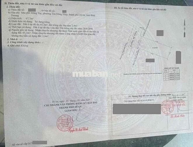 Đất đường Nguyễn Thái Học phường Tân Đông Hiệp Tp Dĩ An