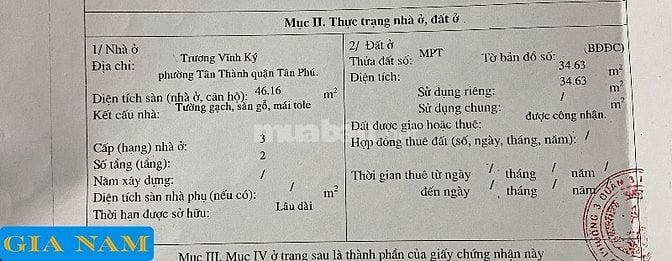 BÁN NHÀ GÓC 2 MẶT TIỀN : 20A TRƯƠNG VĨNH KÝ - P. TÂN THÀNH - Q.TÂN PHÚ